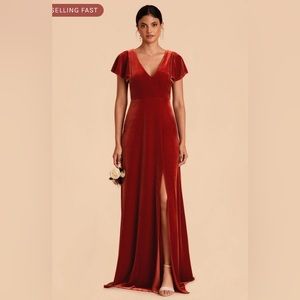 Beautiful orange/red velvet Birdy Grey bridesmaid dress